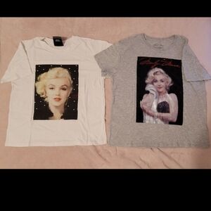 Marilyn Monroe Graphic Pearl T Shirt Bundle - White and Gray